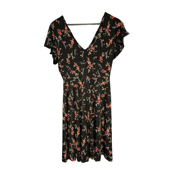 Kaileigh Black Floral Deep V Neck Dress Sz M - Picture 4 of 6